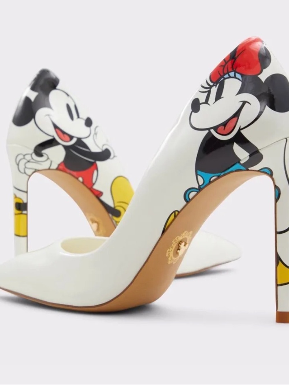 Aldo x Disney White Patent Leather Minnie and Mickey Mouse Pointed-Toe Heels - Picture 2 of 11